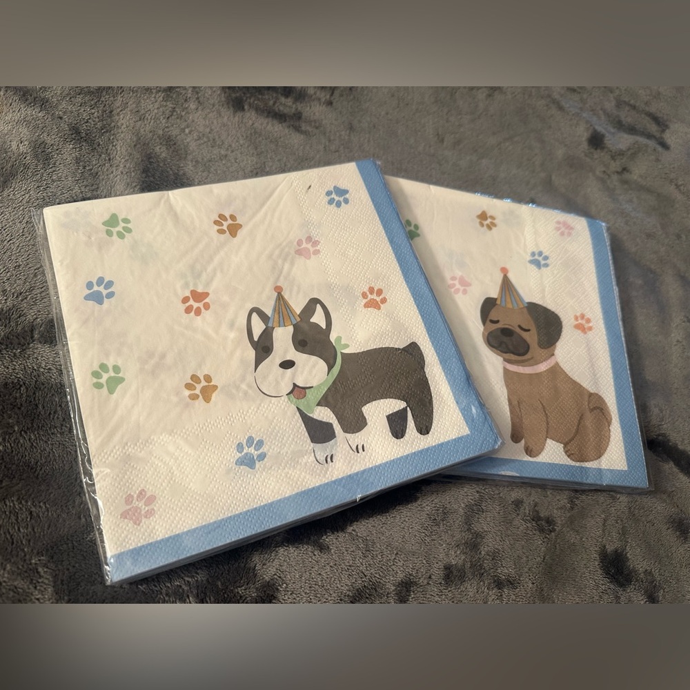 Dog Party Napkins 16 Beverage Puppy Paw Prints Puppy 2 Packs